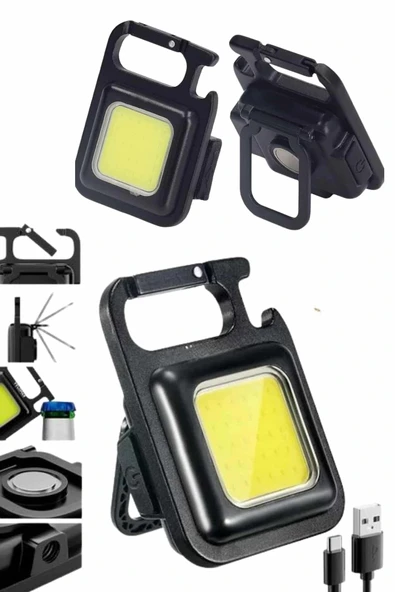 Kamp Çadır Lambası Şarjlı El Feneri Işıldak Anahtarlık Mini Mıknatıslı - Resim 4