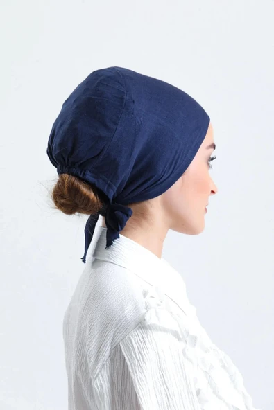 LA SEFA Kadın Pratik Dikişsiz Bağcıklı Tesettür Penye Bone-Lacivert ürün görseli