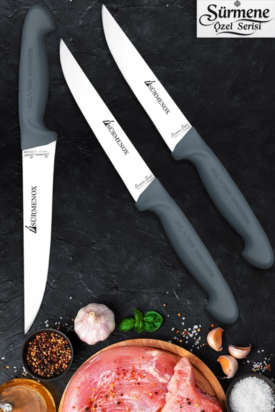 Sürmene Gri Serisi Mutfak Bıçak Seti Et Ekmek Sebze Meyve Bıçağı 3 Lü Set Günlük Kullanım HDS-108 ürün görseli 1