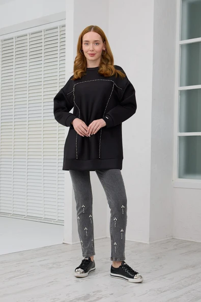 MB21.287 MOODBASİC GÜMÜŞ İNCİLİ SCUBA TUNİK - Resim 2