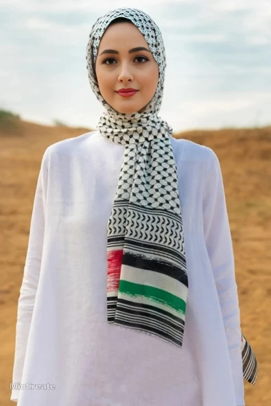 İSTANBULSTYLEMODA Günlük Kullanıma Uygun Puşi Şal Kefiye Filistin Bayrak Fular AYN2408 ürün görseli