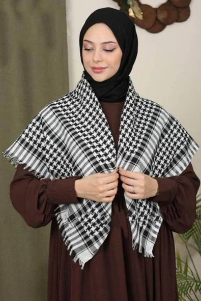 İSTANBULSTYLEMODA Pamuklu Puşi , Poşu, Kefiye Beyaz Şal 100x100 Afl2364 ürün görseli