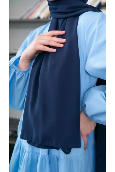 İSTANBULSTYLEMODA Kaliteli Medine Ipeği Şal Lacivert 190 X70 Sal2306 - Resim 4