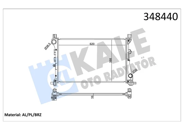 KALE 348440 MOTOR SU RADYATÖRÜ FIAT EGEA 15> 1.3D MTJ 1.4 AL-PL-BRZ 620x388x16 52052220-52015588 ürün görseli 1