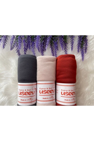 FLORA TEKSTİL Penye Şal Set 3 Lü - Bej - Füme - Kiremit - SAL2312 - Resim 2