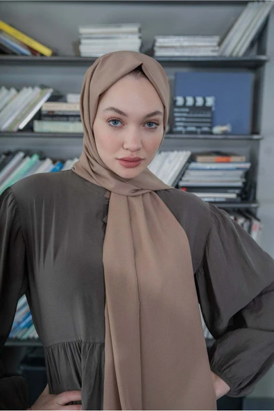 Sweet Notes Kaliteli Medine Ipeği Şal Koyu Vizon 190 X70 Sal2306 - Resim 2