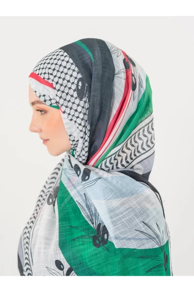 İSTANBULSTYLEMODA Filistin Şal Kefiye Zaytin Ve Filistin Bayrak Baskılı Kareli Kadın Şal Afl2364 - Resim 8
