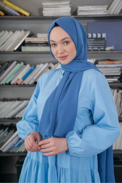 İSTANBULSTYLEMODA Kaliteli Medine Ipeği Şal Indigo Mavi 190 X70 Sal2306 ürün görseli