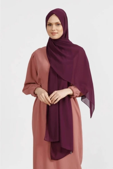 İSTANBULSTYLEMODA Krep Şifon Şal Mürdüm 210x 75 Flr241433 - Resim 3