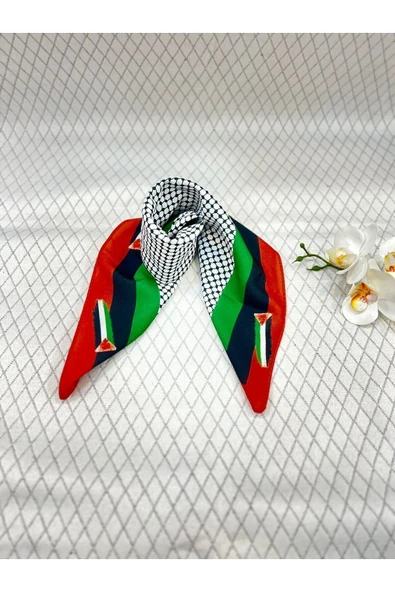 İSTANBULSTYLEMODA FİLİSTİN TEMALI FULAReşarp 45x45 Unisex Günlük Kullanıma Uygun Puşi Şal Kefiye Filistin Bayrak ürün görseli