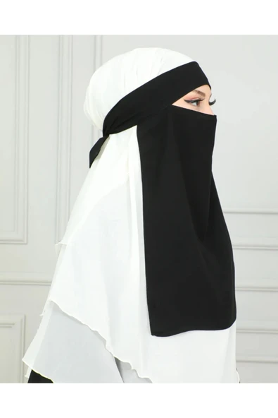 FLORA TEKSTİL Tesettür Medine İpeği GÖZLÜ PEÇE NiKAB ŞAL  40 cm * 45 cm PEC242709 ürün görseli