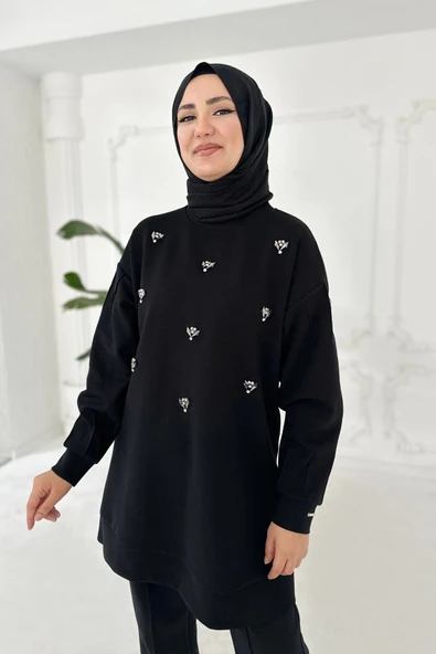 MB21.258 MOODBASİC RENKLİ TAŞ İŞLEMELİ TUNİK ürün görseli 1