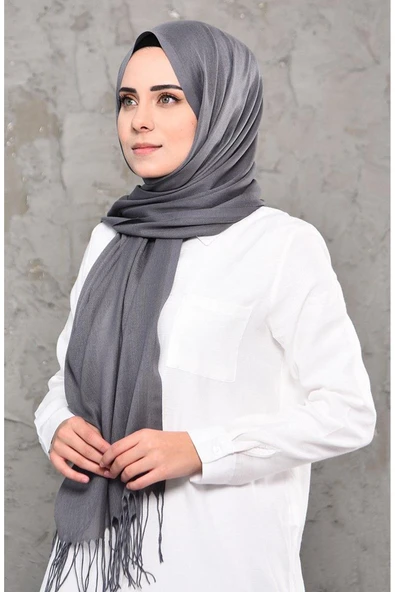 İSTANBULSTYLEMODA Paşmina Gri Şal 190x70 Şal2313 ürün görseli