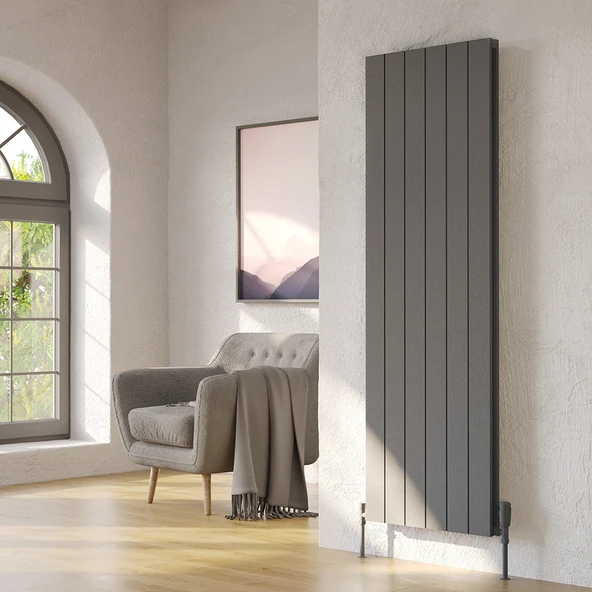 Lojimax Alüminyum Çift Panel Dikey Radyatör Kalsedon Double 1200x280mm 3 Dilim Dokulu Antrasit Gri|1235 W Yüksek Isıl Güç | 5 Yıl Üretici Garantisi ürün görseli