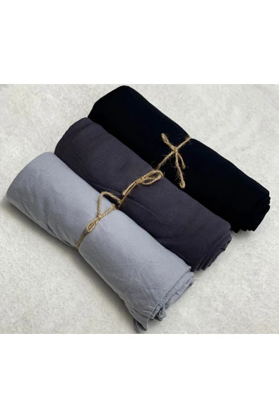 FLORA TEKSTİL Penye Şal 3’lü Set ( Açık Gri - Füme - Siyah ) Jersey Shawl Lycra Shawl Jersey Hijab Lycra Hijab ürün görseli