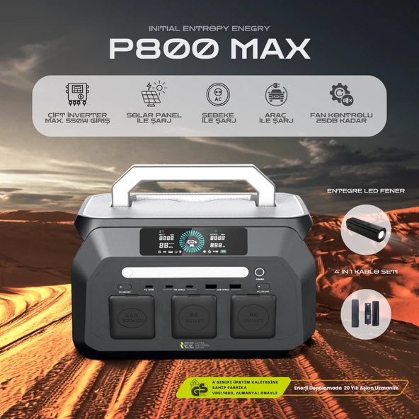 IEETEK 512Wh 1600W Max. LifePO4 Taşınabilir Güç Kaynağı Dahili Fener ve Kablo Seti +4000 Döngü %99.99 BMS ÇOKLU ÇIKIŞ P800 - Resim 4