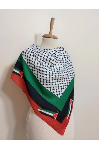 İSTANBULSTYLEMODA Kadın Erkek Puşi Filistin Siyah Kefiye Model Kare Puşi 100 x 100 cm-AYN2408 ürün görseli