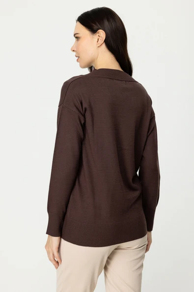 45327 ONTEKS YAKASINDA VE OMUZUNDA ŞERİT DETAYLI KAZAK - Resim 8