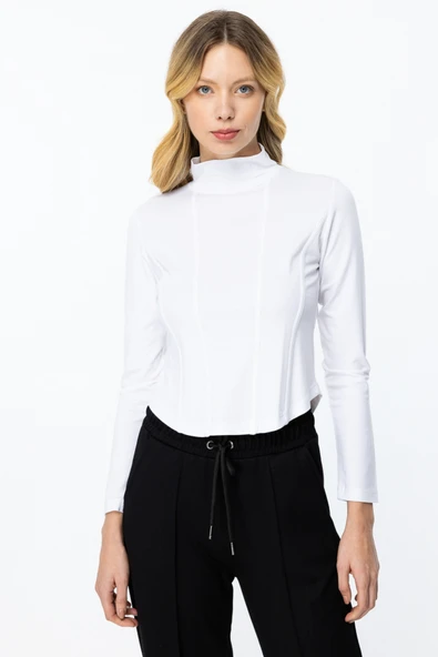 41388 ONTEKS UZUN KOLLU YARIM BALIKÇI ÖNÜ PARÇALI BLUZ ürün görseli