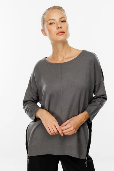 45380 ONTEKS SIFIR YAKA ÖN ARKA FARKLI RENK KAZAK - Resim 6