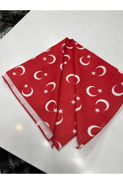 İSTANBULSTYLEMODA Kırmızı Ay Yıldız Türk Bayrağı Temalı Pamuk Kumaş Fular - Bandana - 23 Nisan, 29 Ekim, 19 Mayıs - Resim 3