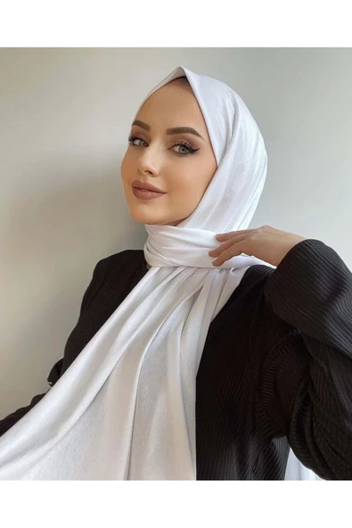 İSTANBULSTYLEMODA Kaliteli Likralı Peneye Şal Beyaz 180x75 Şal2305 ürün görseli