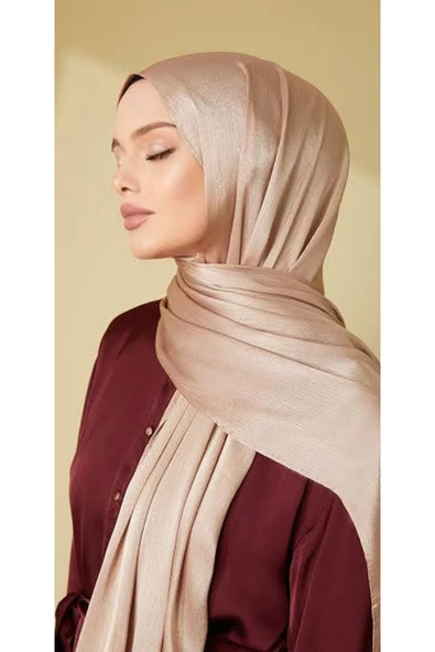 Aynur Janjan Trend Parlak Saten Dokulu Abiye Şifon BEJ Işıl Şal 185 X 70 ürün görseli