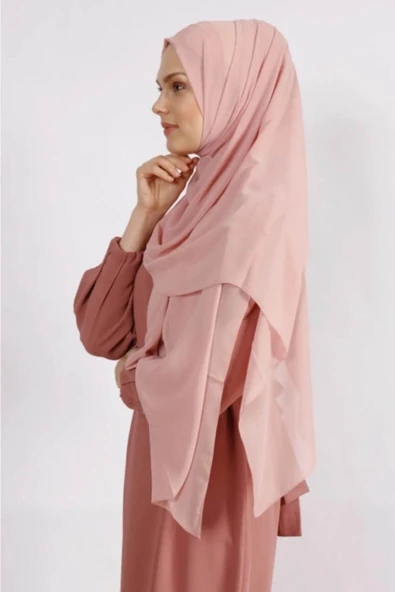 İSTANBULSTYLEMODA Krep Şifon Şal Pudra 210x 75 Flr241433 - Resim 3