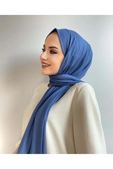 İSTANBULSTYLEMODA Kaliteli Likralı Peneye Şal Mavi 180x75 Şal2305 ürün görseli