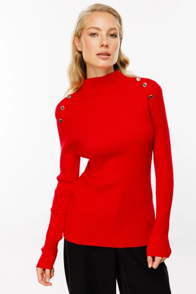 45326 ONTEKS OMUZLARINDA DÜĞME DETAYLI FİTİLLİ KAZAK - Resim 6