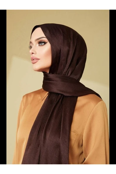 Aynur Janjan Trend Parlak Saten Dokulu Abiye Şifon Siyah Işıl Şal ACI KAHVE 185 X 70 ürün görseli
