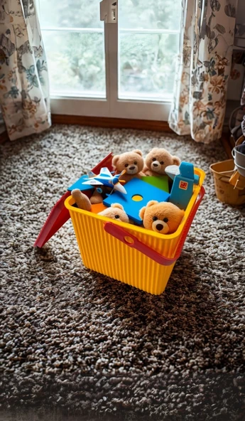 Sarı - Kırmızı, Kare Tırtıklı Plastik Temizlik Kovası – Saplı, Taşınabilir, Oyuncak Kovası, Saksı 11 Litre - Resim 8