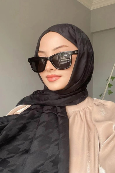 FLORA TEKSTİL Kazayağı Desen Ipeksi Siyah Jakar Şal - Abiye Şal 180x 70 Jkr24147 ürün görseli