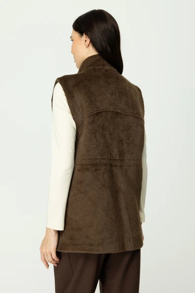 46926 ONTEKS SAKALLI KUMAŞ BELİ LASTİKLİ CEPLİ YELEK - Resim 8