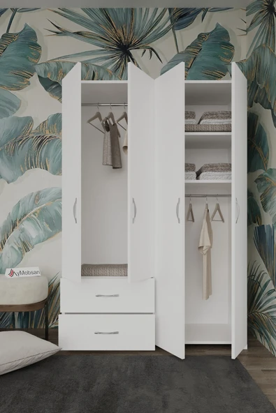 AYMOBSAN Mavera 4 Kapaklı 2 Çekmeceli Gardrop, 120 - Resim 3