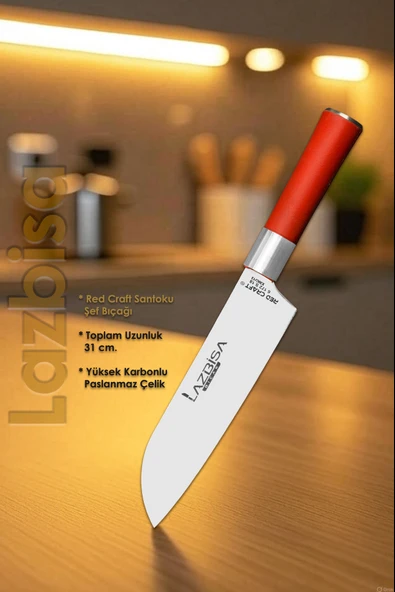 Red Craft Serisi Mutfak Bıçak Santoku Şef Bıçağı Et Ekmek Sebze Salata Şef Bıçağı HDS-40 - Resim 2