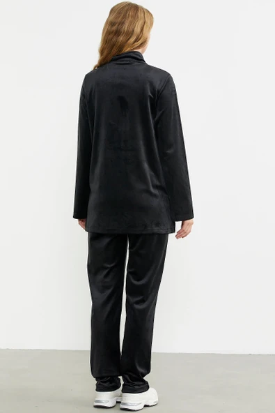 24K2238-76385 SEMENTA KADİFE DİK YAKA TUNİK EŞOFMAN TAKIM - Resim 4