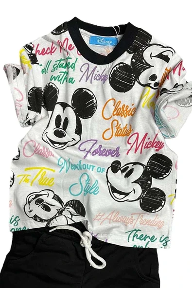 Erkek Çocuk Renkli Yazılar ve Karakter Baskılı Siyah Şortlu Takım - Resim 2