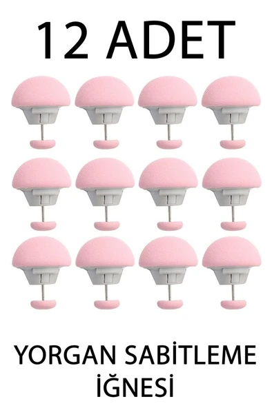 12 Adet Çarşaf Yorgan Kılıfı Sabitleme İğnesi Düğmeli Klipsi Sabitleyici Pembe - Resim 2