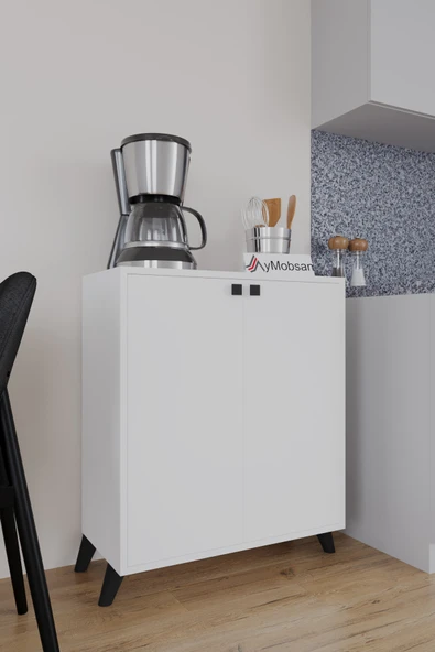 AYMOBSAN Seren 2 Kapaklı 4 Raflı Boy Dolabı Çok Amaçlı Dolap Kiler Dolabı Mutfak Dolabı Beyaz - Resim 3