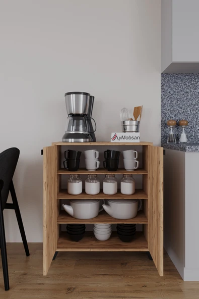 AYMOBSAN Seren 2 Kapaklı 4 Raflı Boy Dolabı Çok Amaçlı Dolap Kiler Dolabı Mutfak Dolabı Atlantik Çam ürün görseli