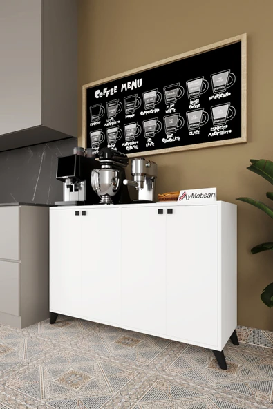 AYMOBSAN Vista Kahve Köşesi 4 Kapaklı Çok Amaçlı Dolap Kiler Mutfak Dolabı Beyaz - Resim 3