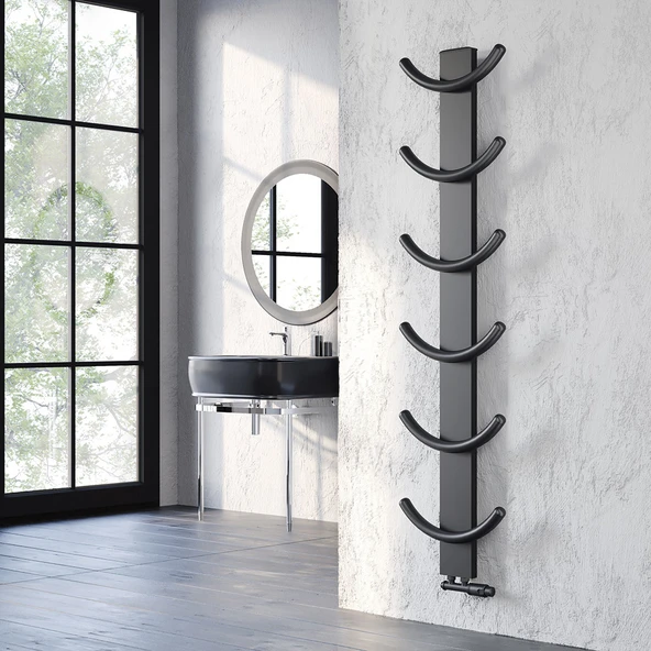 Lojimax Alüminyum Dekoratif Havlupan Oxy 1270x400 mm 5 Dilim Dokulu Siyah|465 W Yüksek Isıl Güç | 5 Yıl Üretici Garantisi ürün görseli