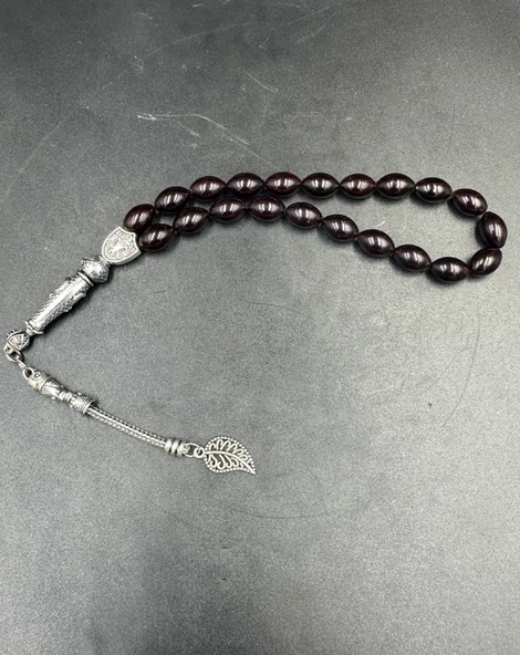 Alpaka Yaprak Püskül  Ateş Kehribar Tespih - Resim 2