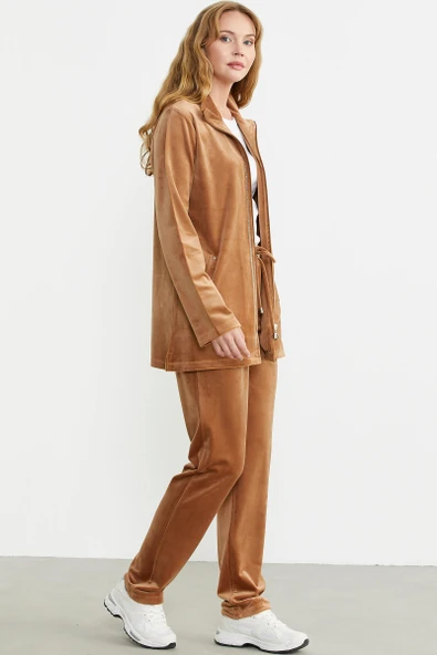 24K2238-76385 SEMENTA KADİFE DİK YAKA TUNİK EŞOFMAN TAKIM - Resim 11