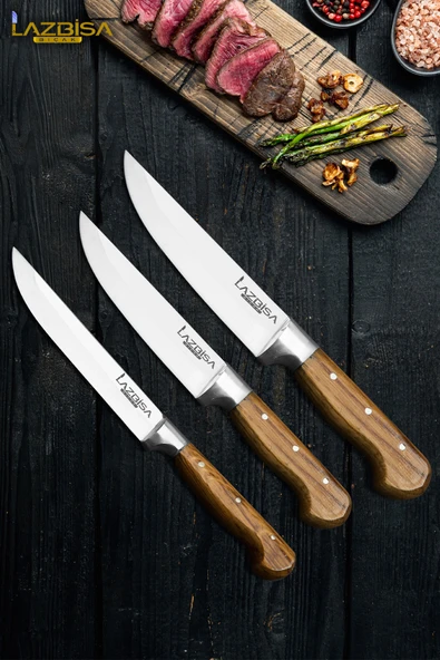 Hand Craft Mutfak Bıçak Seti Et Ekmek Sebze Salata Bıçağı 3 Lü Set HDS-31 ürün görseli 1