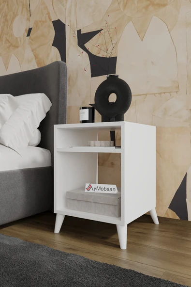 AYMOBSAN Simina Açık Raflı Komodin Yatak Yanı Sehpa Atlantik Çam - Resim 2