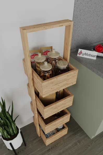 AYMOBSAN Multi 4 Katlı Mutfak Sepeti, Çok Amaçlı Mutfak Rafı, 4 Raflı, 40 CM - Resim 3