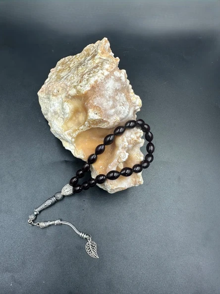 Alpaka Yaprak Püskül  Ateş Kehribar Tespih - Resim 3