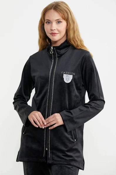 24K2238-76385 SEMENTA KADİFE DİK YAKA TUNİK EŞOFMAN TAKIM - Resim 5